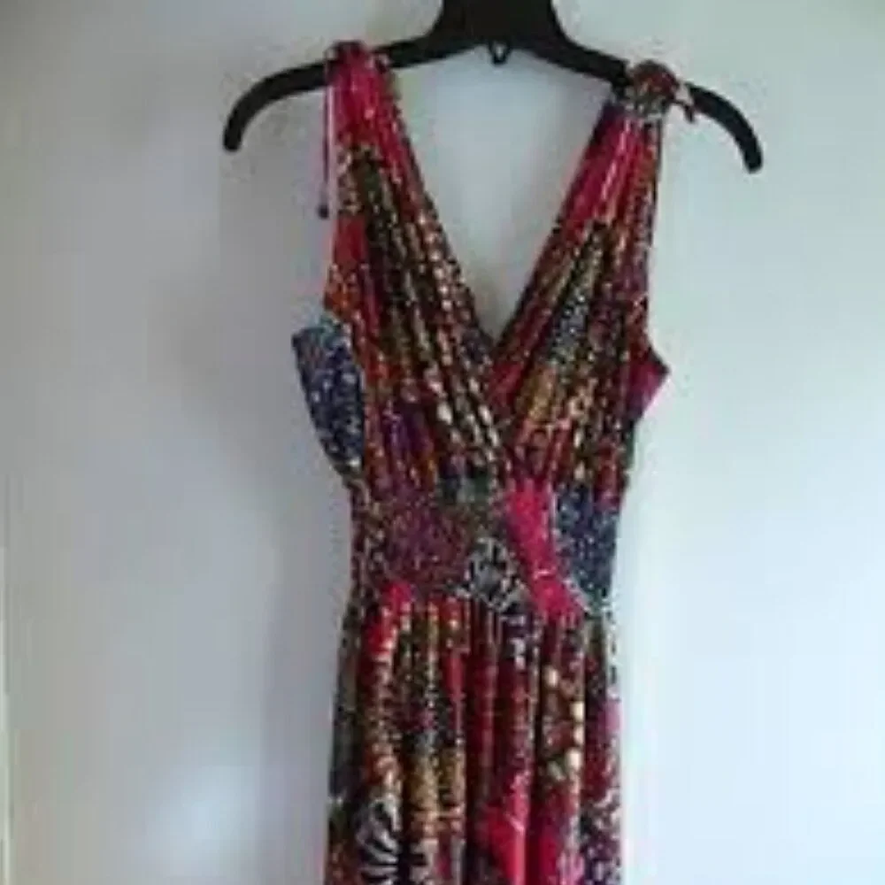 Floral Crossover Top Plunge Smock Waist Mini Dress Womens Small